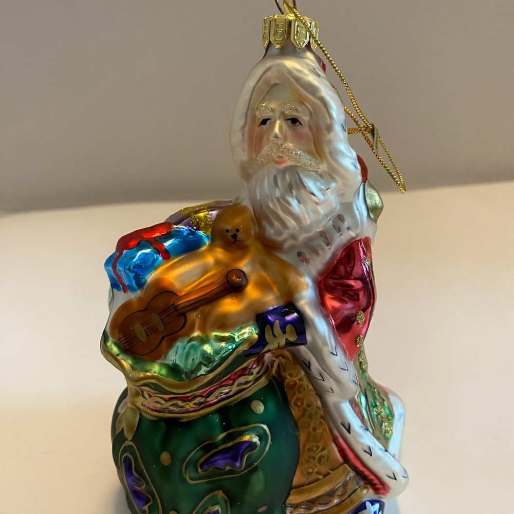 FRITZ  & FLOYD SANTA WITH TOY BAG GLASS CHRISTMAS TREE ORNAMENT 2002 With Box